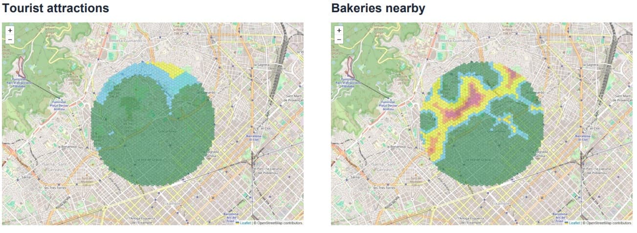 Gràcia Tourist Attractions and Bakeries Maps