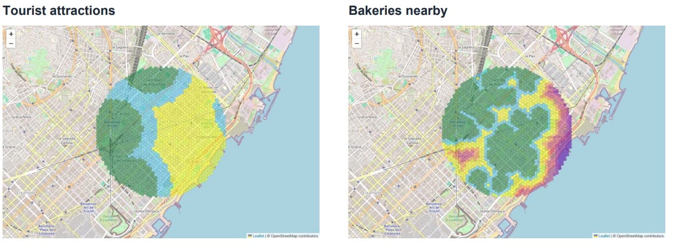 Poblenou Tourist Attractions and Bakeries Maps