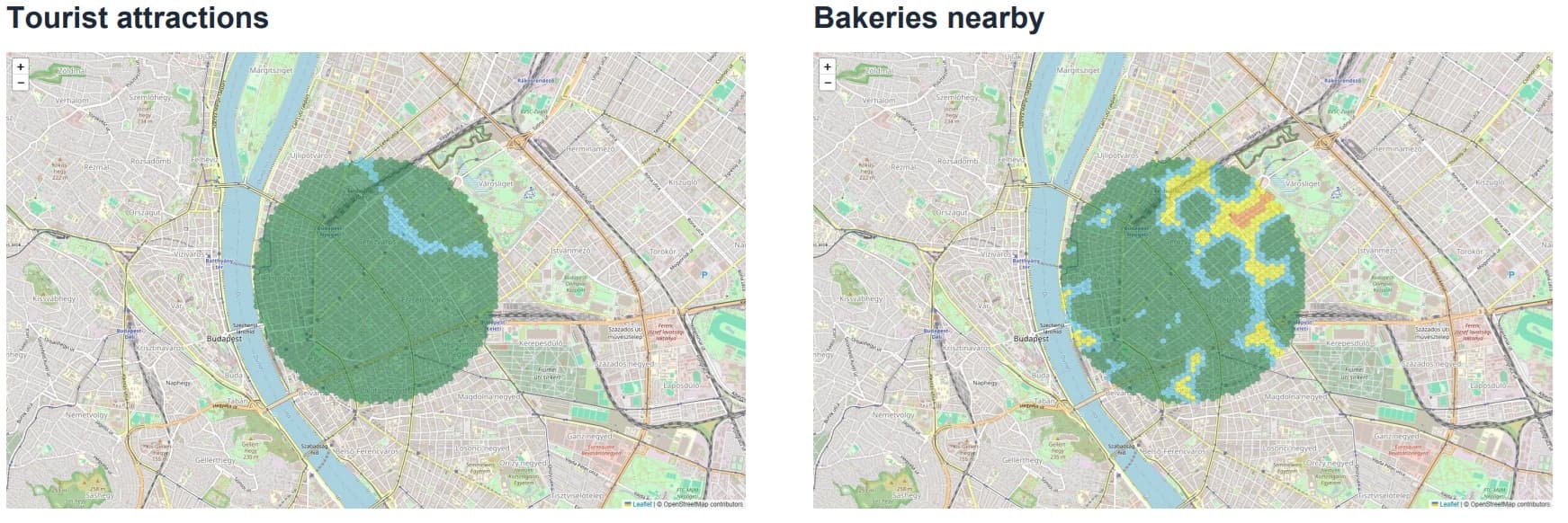 Budapest Central Districts Tourist Attractions and Bakeries Maps