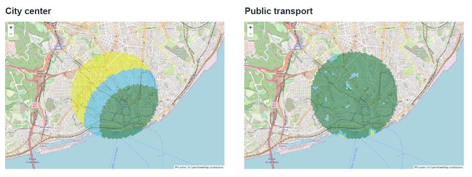 Lisbon City Center and Public Transport Accessibility Maps
