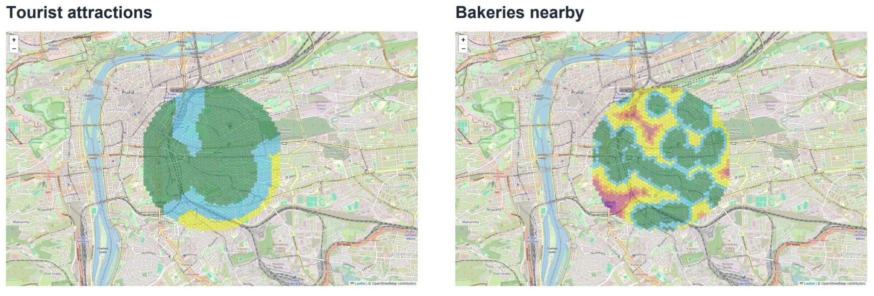 Vinohrady Tourist Attractions and Bakeries Maps
