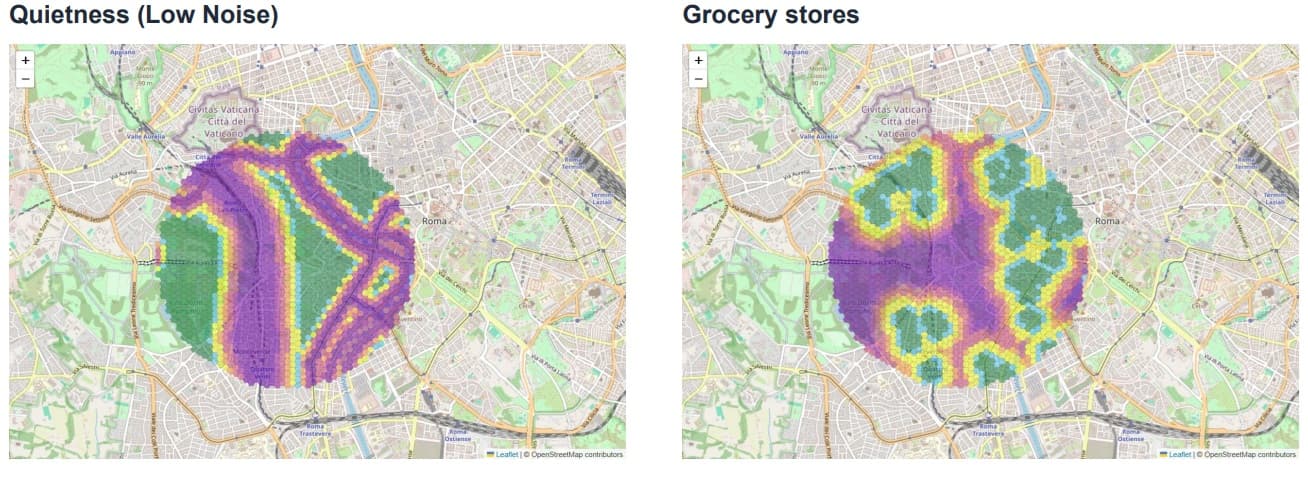 Trastevere Quietness and Grocery Stores Maps