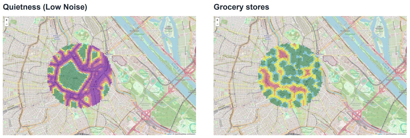 Vienna Noise and Grocery Stores Maps